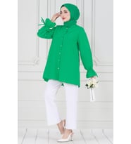 Arkası Pileli Kolu Büzgülü Tunik-Benetton Yeşili
