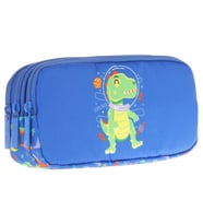 Kaukko Kids Mavi Yeşil, Dinazor, Erkek Çocuk Üç Bölmeli Okul Kalem Çantası - L8262 (Çok Renkli)