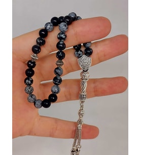 Kar Tanesi Obsidyen Taşı 33 lük Tesbih 6mm