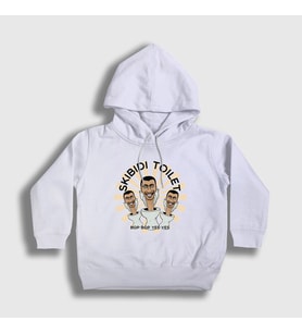 Presmono Unisex Çocuk Beyaz Bop Bop Yes Yes Skibidi Toilet Kapüşonlu Sweatshirt 479781tt