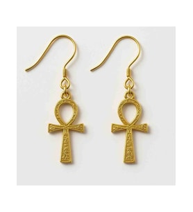 Myth Atelier Gold Ankh Yaşam Anahtarı Altın Kaplama Tasarım Küpe - Antik Mısır Gizemi