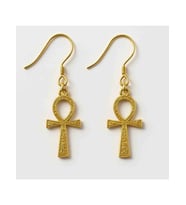 Myth Atelier Gold Ankh Yaşam Anahtarı Altın Kaplama Tasarım Küpe - Antik Mısır Gizemi (Antik Sarı Altın)