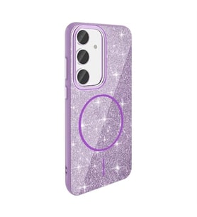 Coverzone Samsung Galaxy S24 Fe ile uyumlu Parlayan Simli Y�zey Renkli Magsafe ile uyumlu W?reless ?arj �zellikli X Z-Okso Galaxy S24 Fe i�in Kapak Mor