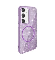 Coverzone Samsung Galaxy S24 Fe ile uyumlu Parlayan Simli Y�zey Renkli Magsafe ile uyumlu W?reless ?arj �zellikli X Z-Okso Galaxy S24 Fe i�in Kapak Mor
