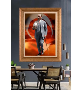 Altın Varaklı Çerçeveli Paspartulu Atatürk Tablo nh400 (Gold)