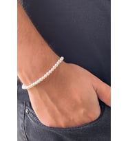 Doğal İnci Sıralı Erkek Bileklik (Beyaz)