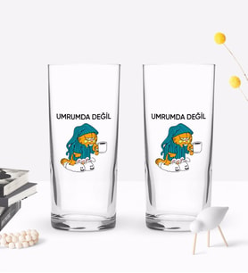 Bk Gift Renkli Baskılı Umrumda Değil Tasarımlı İkili Rakı Bardağı Seti-1