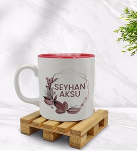 BK Gift Kişiye Özel Çiçek Tasarımlı İçi Kırmızı Renkli Kupa Bardak Model 13