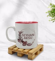 BK Gift Kişiye Özel Çiçek Tasarımlı İçi Kırmızı Renkli Kupa Bardak Model 13