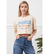 Charmwear Los Angeles Baskılı Bej Renkli Crop