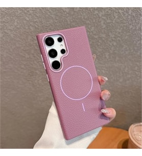 Coverzone Samsung Galaxy S24 Ultra ile uyumlu Deri G�r�nml� 2,5mm Kamera Koruma �?k?nt? Koruma Cowboy MagSafe ile uyumlu ?� Kadife Y�zeyli Silikon K?l?f Purple