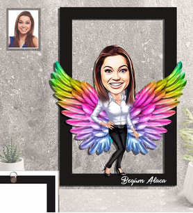 Kişiye Özel Melek Anne Karikatürlü 3D Ahşap Tablo Model-5