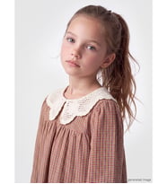 LCW Kids Turuncu Bebe Yaka Ekose Kız Çocuk Gabardin Elbise