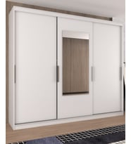 Sürgülü Gardırop Boydan Kapaklı Aynalı Çıtasız Dolap 240/245 CM (PARLAK BEYAZ)