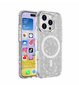 Apple iPhone 16 Pro Max Uyumlu Kılıf M-safe Şarj Özellikli Parlayan Simli Saydam Renkli Zore Allstar Kapak (Şeffaf)