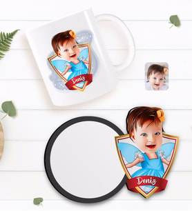 BK Gift Kişiye Özel Kız Çocuk Peri Karikatürlü Beyaz Kupa ve Ahşap Bardak Altlığı Hediye Seti-1