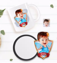 BK Gift Kişiye Özel Kız Çocuk Peri Karikatürlü Beyaz Kupa ve Ahşap Bardak Altlığı Hediye Seti-1