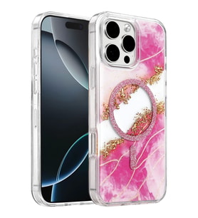 Onegif Apple iPhone 16 Pro Max Lotus Simli Magsafe Kapak - Pembe