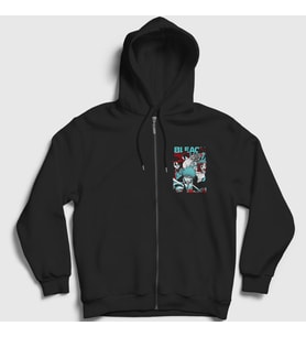 Presmono Unisex Siyah Poster Anime Bleach Fermuarlı Kapüşonlu Sweatshirt 128248tt