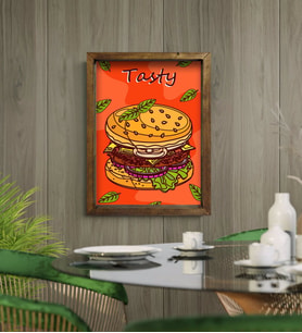 BK Gift Cafe & Bar & Restaurant Konseptli Doğal Masif Ahşap Çerçeveli Tablo-69
