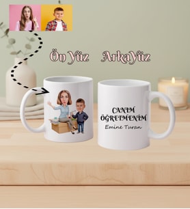 Kişiye Özel Karikatürlü Öğretmen Öğrenci Kupa Bardak