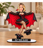 Cadılar Bayramı Karikatür MDF Karikatürlü Kişiye Özel Karikatürlü 18 cm MDF Masaüstü Biblo - Masaüstü Hediye 2. Model