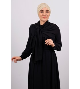 Bej Pratik Hazır Geçmeli Tesettür Bone Sandy Kumaş Taşlı 1456_12