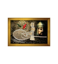 Osmanlı Tuğrası ve Fatih Sultan Mehmet Han Motifli Kanvas Tablo 50 x 70 cm Gold Çerçeve