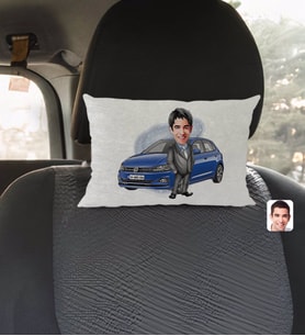 BK Gift Kişiye Özel Plakalı Erkek Volkswagen Polo Karikatürlü Dikdörtgen Araç Koltuk Yastığı-1