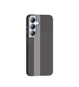 Galaxy S25 Kılıf M-safe Şarj Özellikli Karbon Fiber Görünümlü Gros Kapak Gri-Siyah