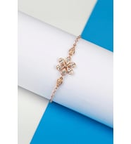 Zirkon Taşlı Rose Renk 925 Ayar Gümüş Çiçek Bayan Bileklik