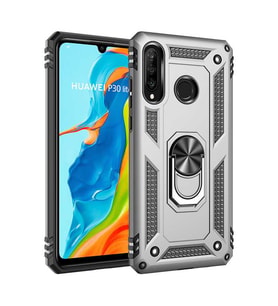 Huawei P30 Lite Kılıf Metal For Car Yüzüklü Standlı Military Ring Serisi (Gümüş)
