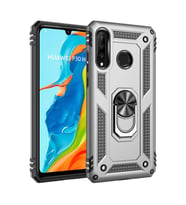 Huawei P30 Lite Kılıf Metal For Car Yüzüklü Standlı Military Ring Serisi (Gümüş)
