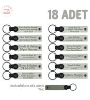Sınıfça Paylaşılan Anılar İçin, 18'li Set, Adınıza Özel Üretim Kişisel Anahtarlık, Beyaz & Gri