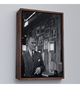 Çerçeveli Atatürk Portre Tablosu Mustafa Kemal Atatürk Dikdörtgen Dekoratif Kanvas Tablo (Siyah)