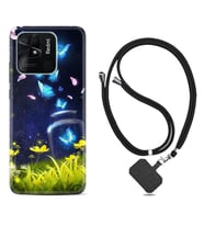 Xiaomi Redmi Note 7 8 9 Pro 10 2022 10 Pro 10S Kılıf Boyun Askılı Silikon Neon Butterflys 1309