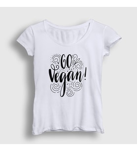 Presmono Kadın Beyaz Go Vegan Vegetarian Vejetaryen T-Shirt 542791tt (Beyaz)