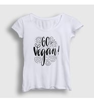 Presmono Kadın Beyaz Go Vegan Vegetarian Vejetaryen T-Shirt 542791tt (Beyaz)
