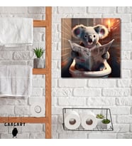Tekli Kare Kanvas Banyo Tablosu Gazete Okuyan Koala