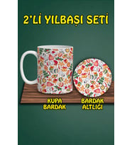 Yılbaşı Temalı Kupa ve Bardak Altlığı Seti
