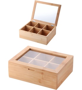 Lexroo Bambu 6 Bölmeli Çay Kutusu -%100 Orjinal Bambu Mıknatıslı Kapak 21x16,5 x7cm
