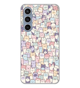 Samsung Galaxy S23 FE Uyumlu Sevimli Kediler Desenli Şeffaf Telefon Kılıfı