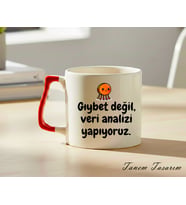 Kırmızı Kulp - Lüks Kupa Kahve Çay Fincanı Hediye Kupa Ofis ve Ev Için Dekoratif Şık Bardak