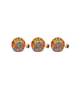 Kişiye Özel İstanbul Temalı Polyester Magnet 3'lü Set - Yuvarlak Desen 1