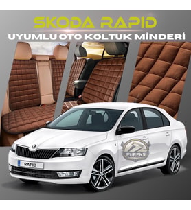 Skoda Rapid Kahverengi Renk Tay Tüyü Cepli & Terletmez Sırtlı Oto Koltuk Minder Seti - Koltuk Koruma Kılıfı (ÖN & ARKA TAM SET)