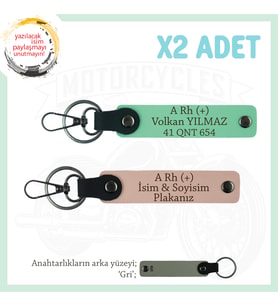 Motor Severlere Özel İsim Plaka, A+ Kan Grubu Yazılı Özel Tasarım x2 Anahtarlık, Yavruağzı-Yeşil-Gr