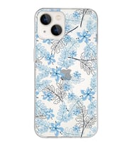 Apple iPhone 13 Uyumlu Kapak Floral Mavi  Tasarımlı Şeffaf Silikon Kılıf
