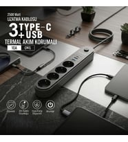 Termal Akım Korumalı 4 Prizli USB Girişli Uzatma Kablosu