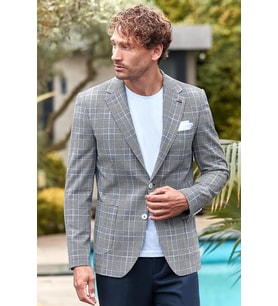 Koyu Lacivert Ekoseli Armürlü Mono Yaka Likralı 6 Drop Slim Fit Dar Kesim Klasik Ceket 1002240115