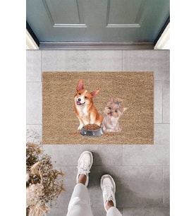 Dormot Modern Baskı - Tilkili Köpek - Karşılama Kapı Önü Paspası (Bej)